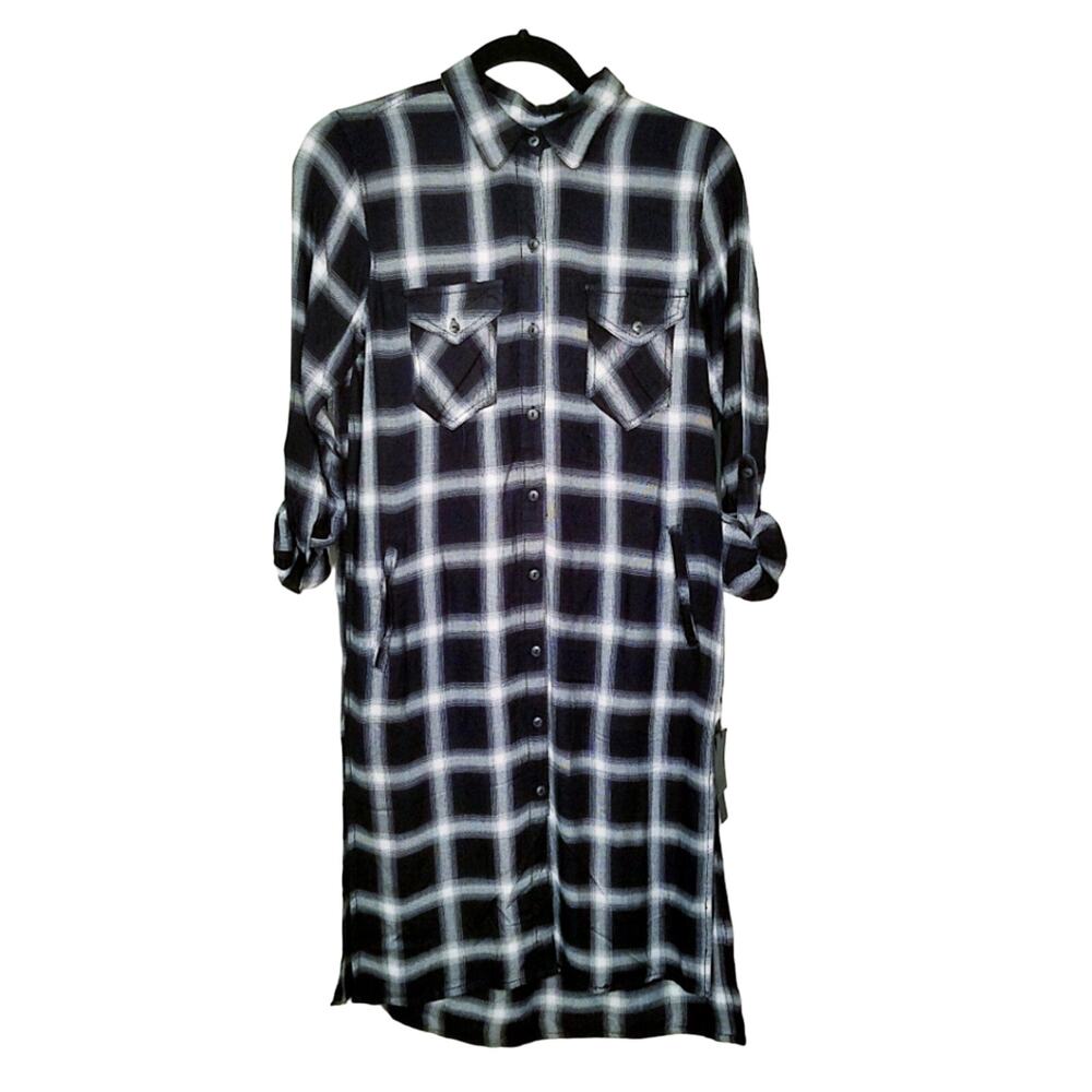 Blank NYC Black & White Polaroid Plaid Hi Lo Shirttail Tunic NWT Size XS